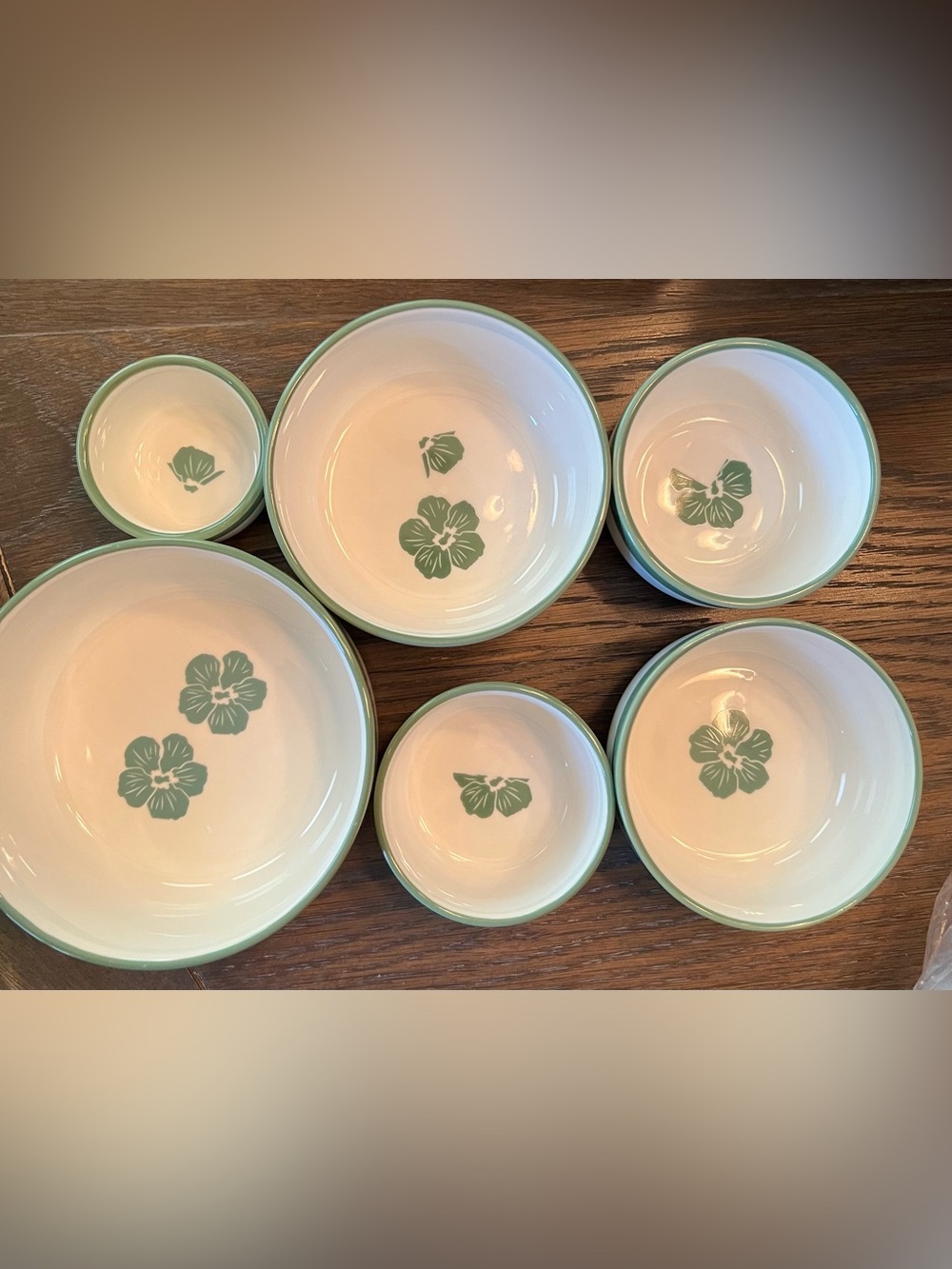Sweet Heritage New Cream and Green Floral Ceramic Nesting Measuring Bowl Set